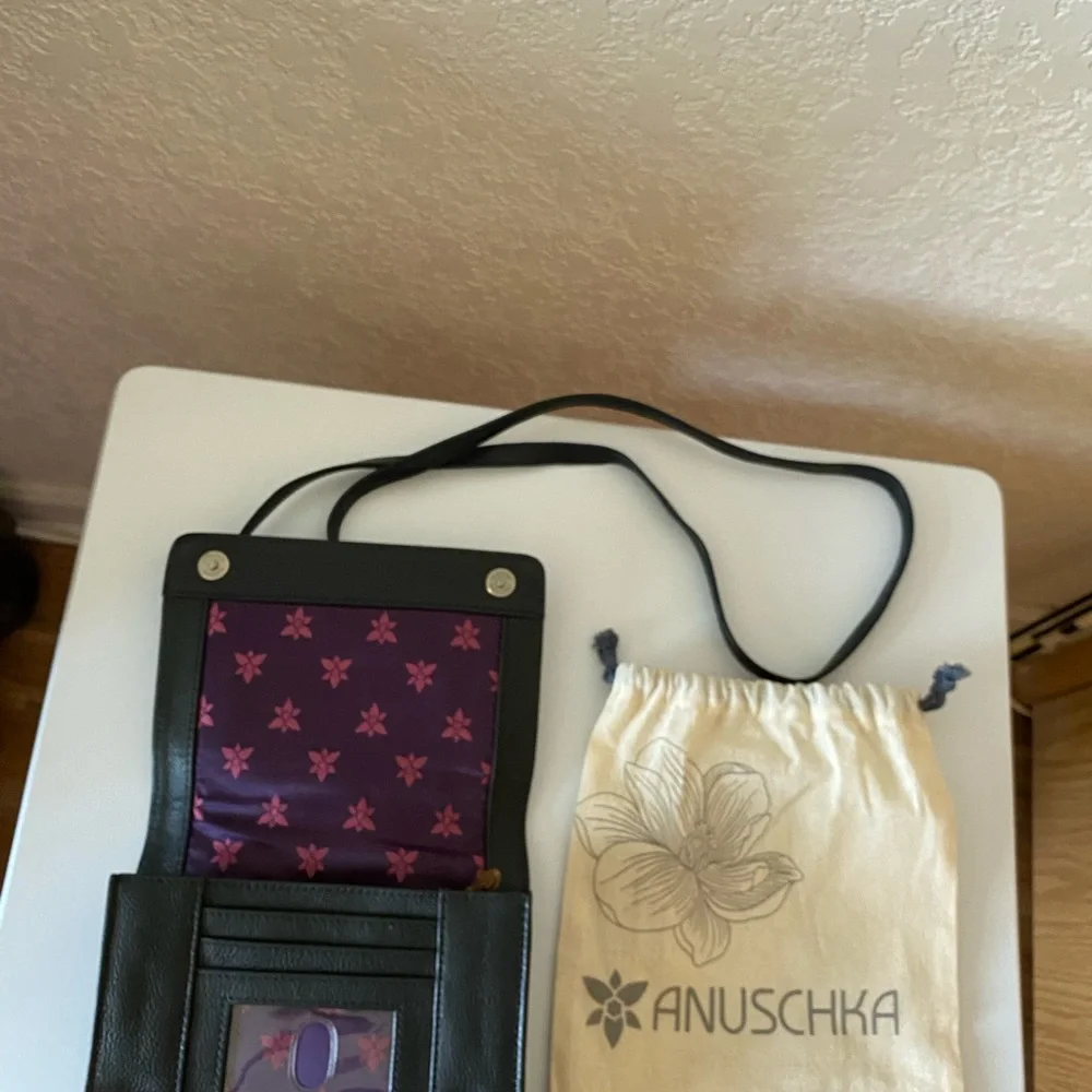 Anuschka Black Crossbody Bag with Blue Bird Design - Picture 5 of 5